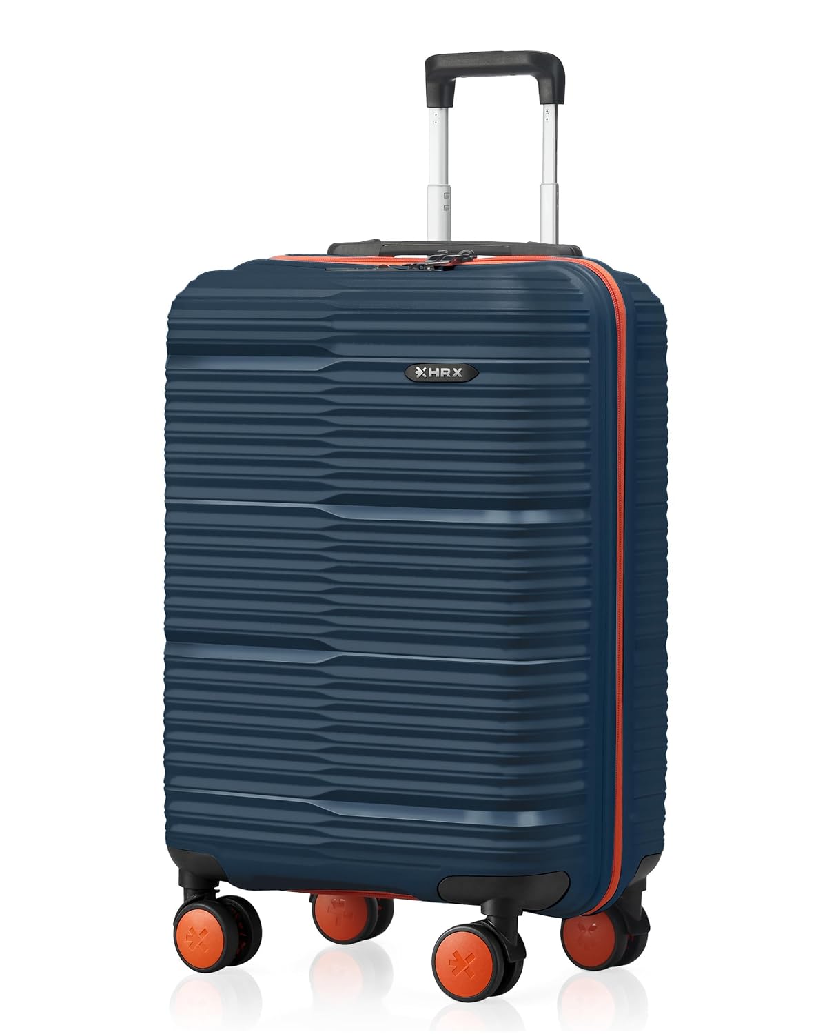 HRX Zanzibar Cabin Size Blue Polypropylene Hard Shell Suitcase - Premium Travel Trolley Bag with 8 Spinner Wheels, Numbe