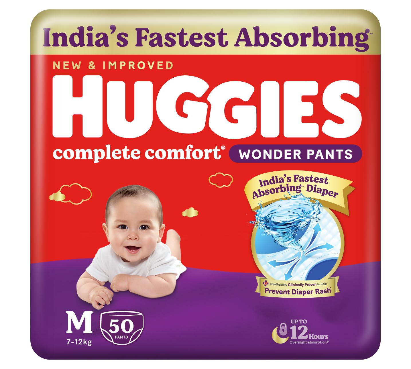 Huggies Complete Comfort Wonder Pants | Pant Style Baby Diapers Medium Size (M)