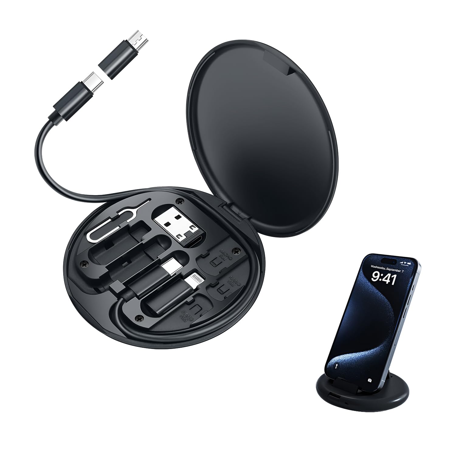HUMBLE Mini Multi-Functional Fast Charging Data Cable Set for Apple, Android, Type C Charging with Retrieve Card Pin,Rou