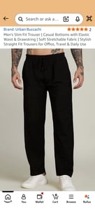 Hurry Men's Slim Fit Trouser | Casual Bottoms with Elastic Waist & Drawstring 2xl available
