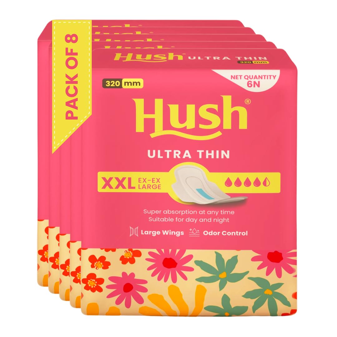 Hush Ultrathin Sanitary Pads | Pack of 8 | XXL | 48 Sanitary Pads