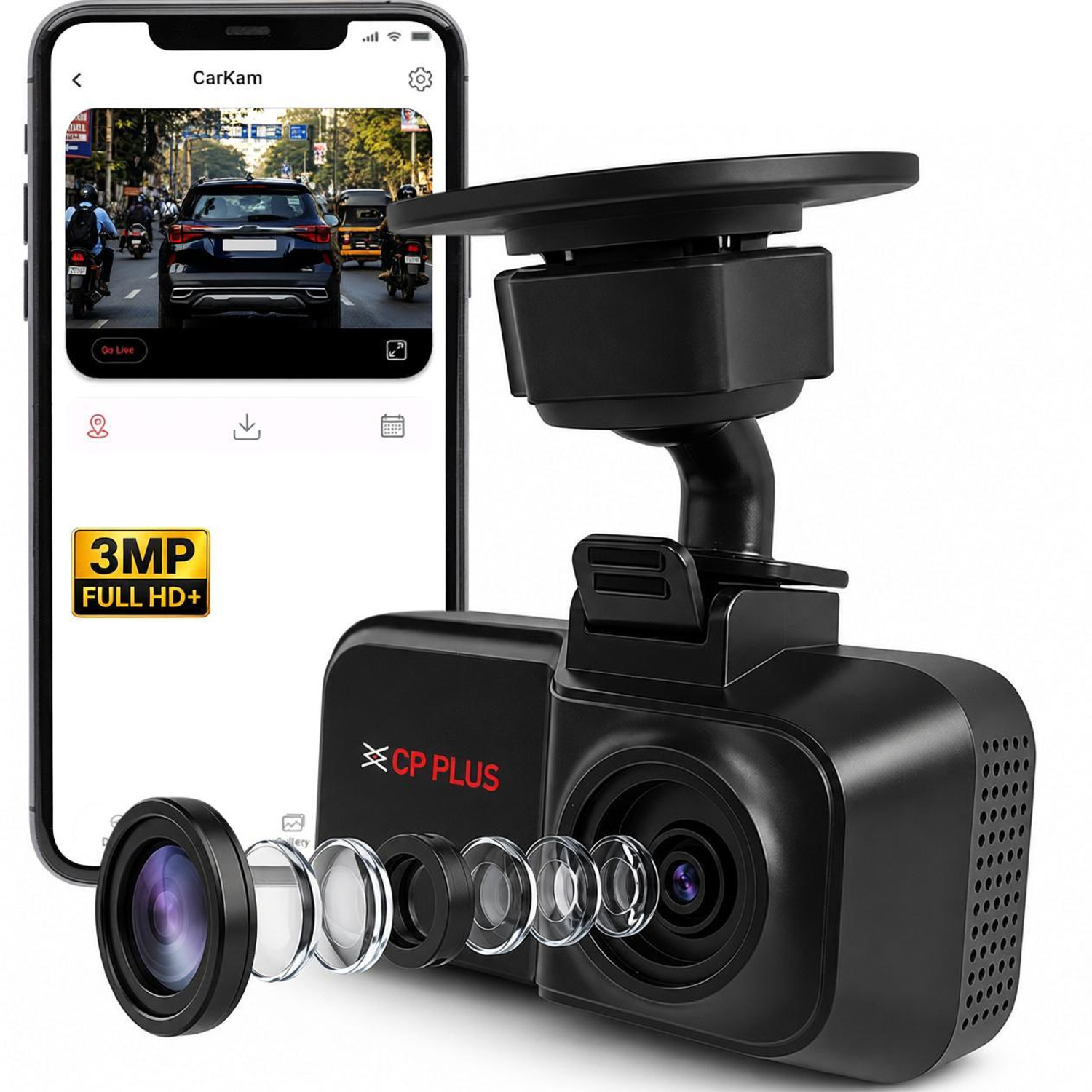 [ICICI CC] CP PLUS 3MP Full HD+ Car Dashcam with Night Vision & G-Sensor