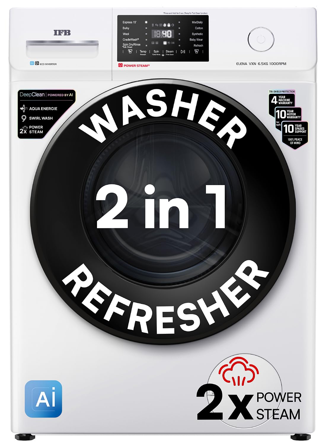 IFB 6.5 Kg 5 Star, DeepClean® Technology, AI Powered, Fully Automatic Front Load Washing Machine (ELENA VXN 6510 CMS, Po