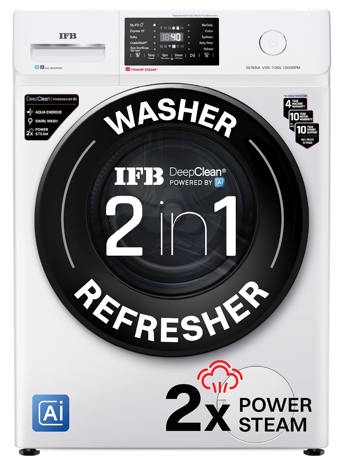 IFB 7 Kg 5 Star, 9 Swirl Wash, Steam Refresh, Eco Inverter Motor, WiFi Enabled, DeepClean® Ai Powered Fully Automatic Fr