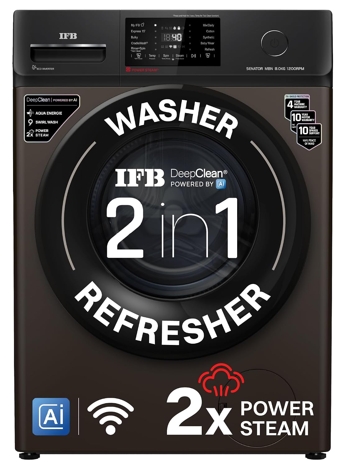 IFB 6 Kg 5 Star with 9 Swirl Wash, Steam Refresh, Eco Inverter Motor, DeepClean® Ai Powered Fully Automatic Front Load W