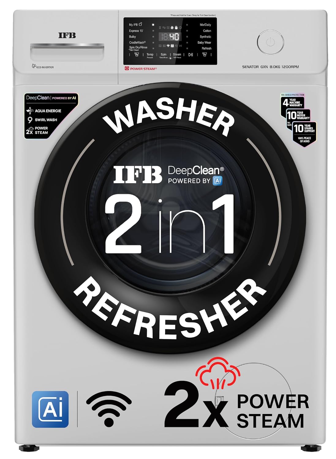 IFB 8 Kg 5 Star, 9 Swirl Wash, Steam Refresh, Eco Inverter Motor, WiFi Enabled, DeepClean&reg; Ai Powered Fully Automatic Fr