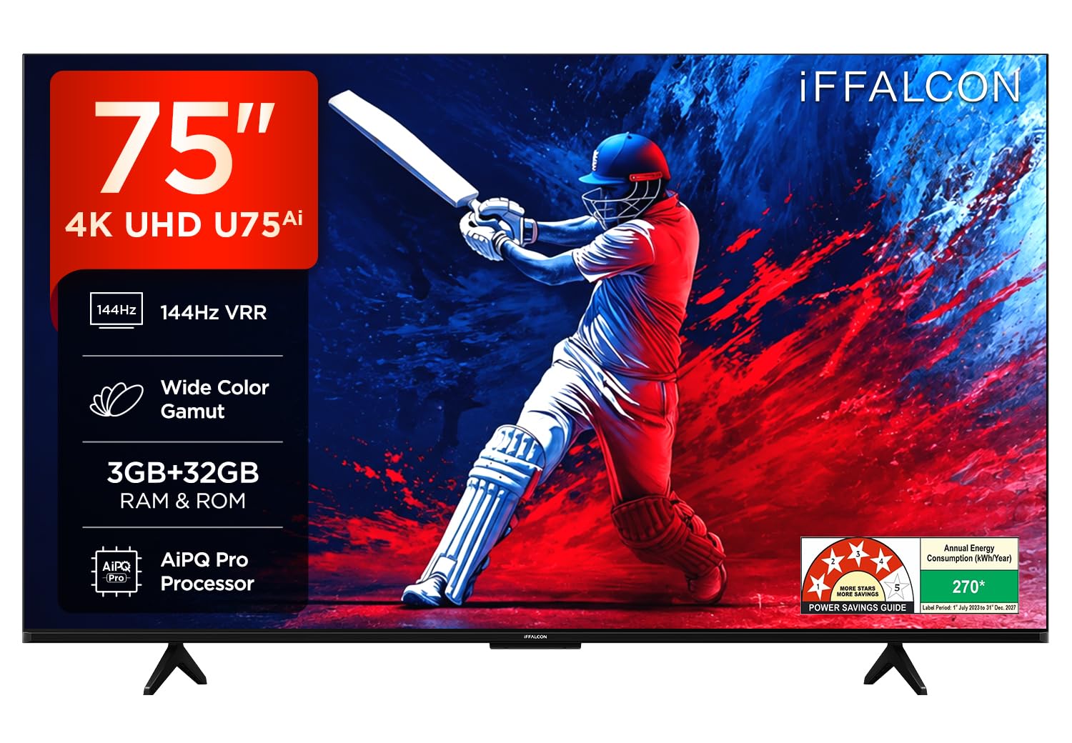 iFFALCON 189 cm (75 Inches) 4K UHD Smart LED Google TV | 144Hz VRR | 3GB RAM | Dolby Vision & Atmos | Game Master | 75U7