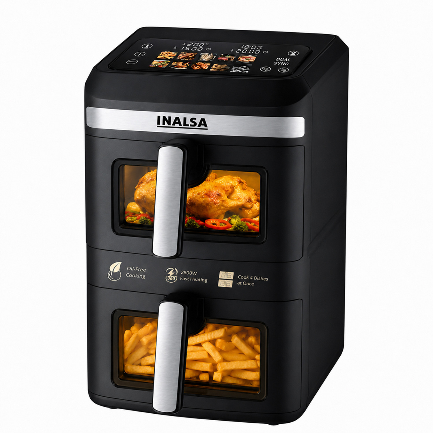 Inalsa NutriFry DuoSlim, Double Basket Air Fryer 2800W & 14 L (7L+7L) Large Capacity Air Fryer