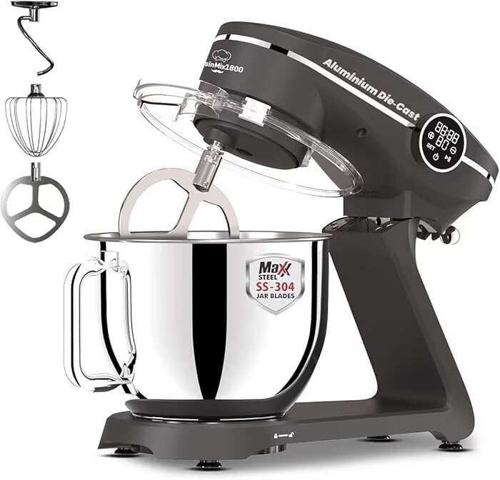 INALSA Stand Mixer Cuisin Mix 1800|Metal Die-Cast Body|1800W Copper Motor|Durable Metal Gears|7 L SS Bowl
