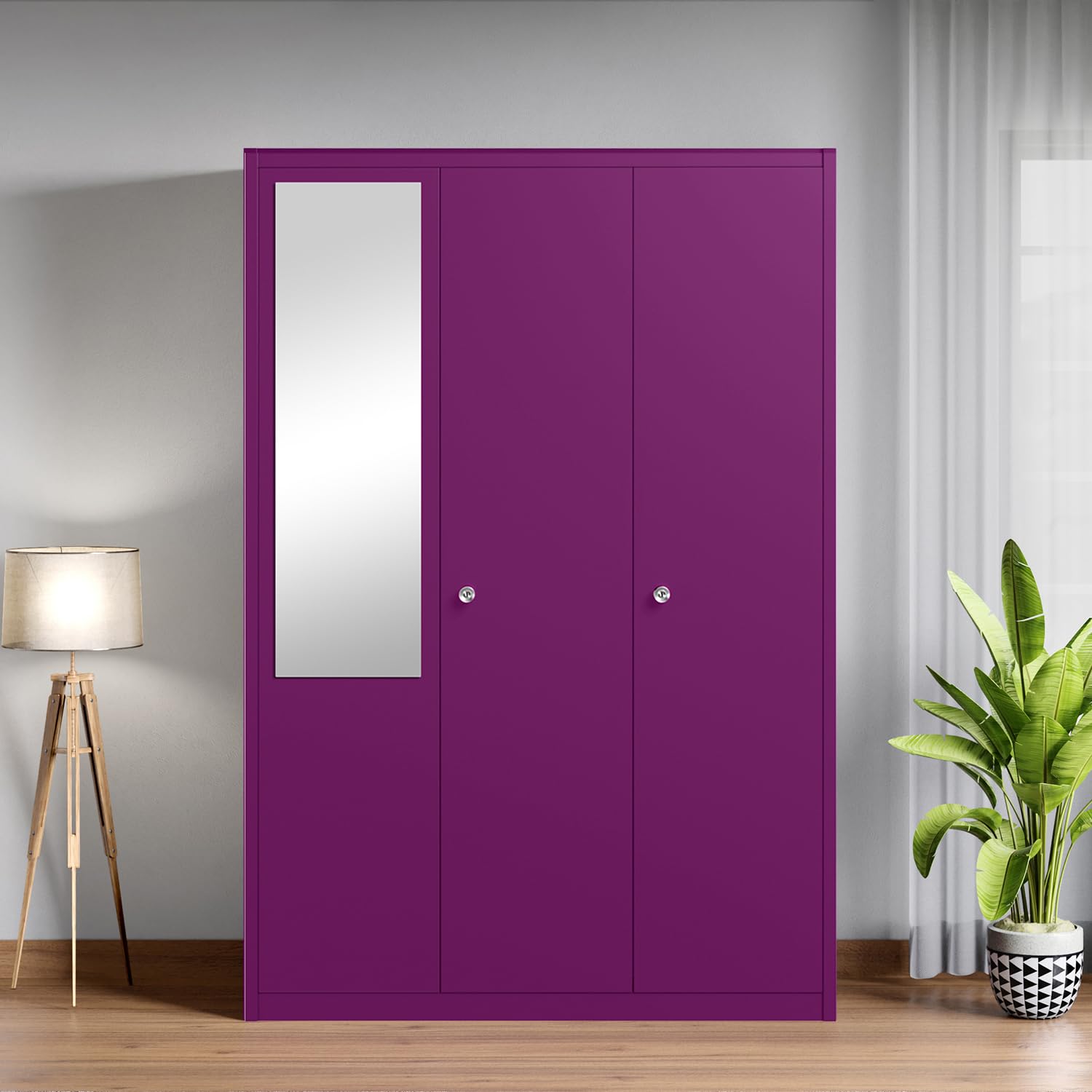 Interio by Godrej Axl 3-Door Steel Almirah with Mirror