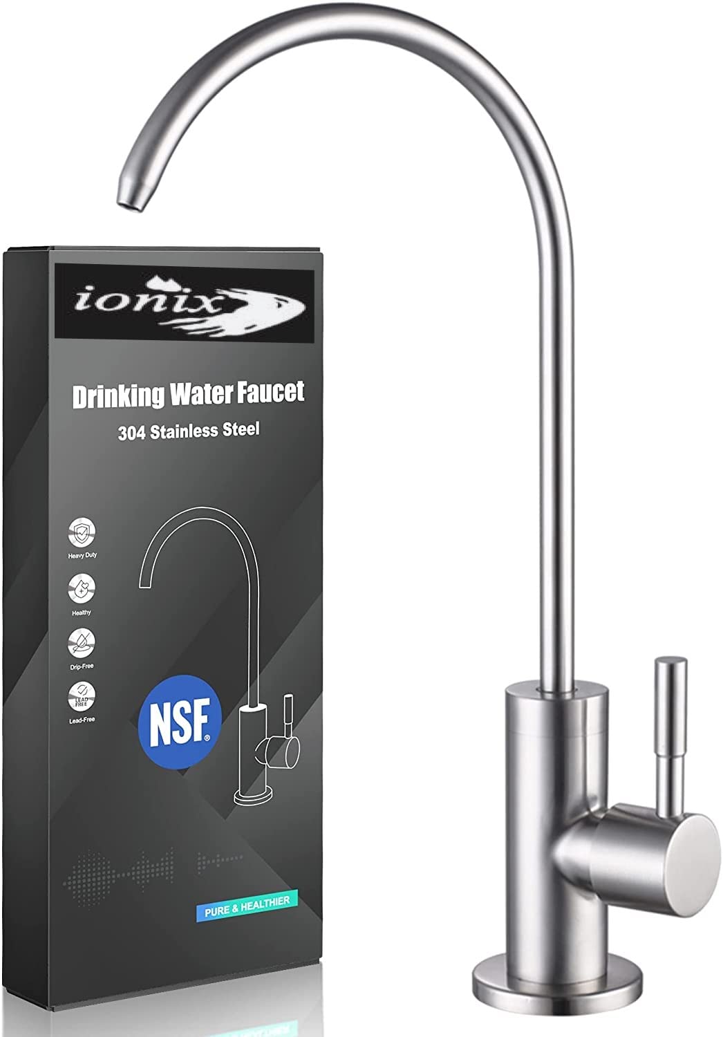 Ionix Tap Kitchen Water Filter Faucet, 100% Lead-Free Drinking Water Faucet Stainless Steel 304 Body Brushed Nickel Fini