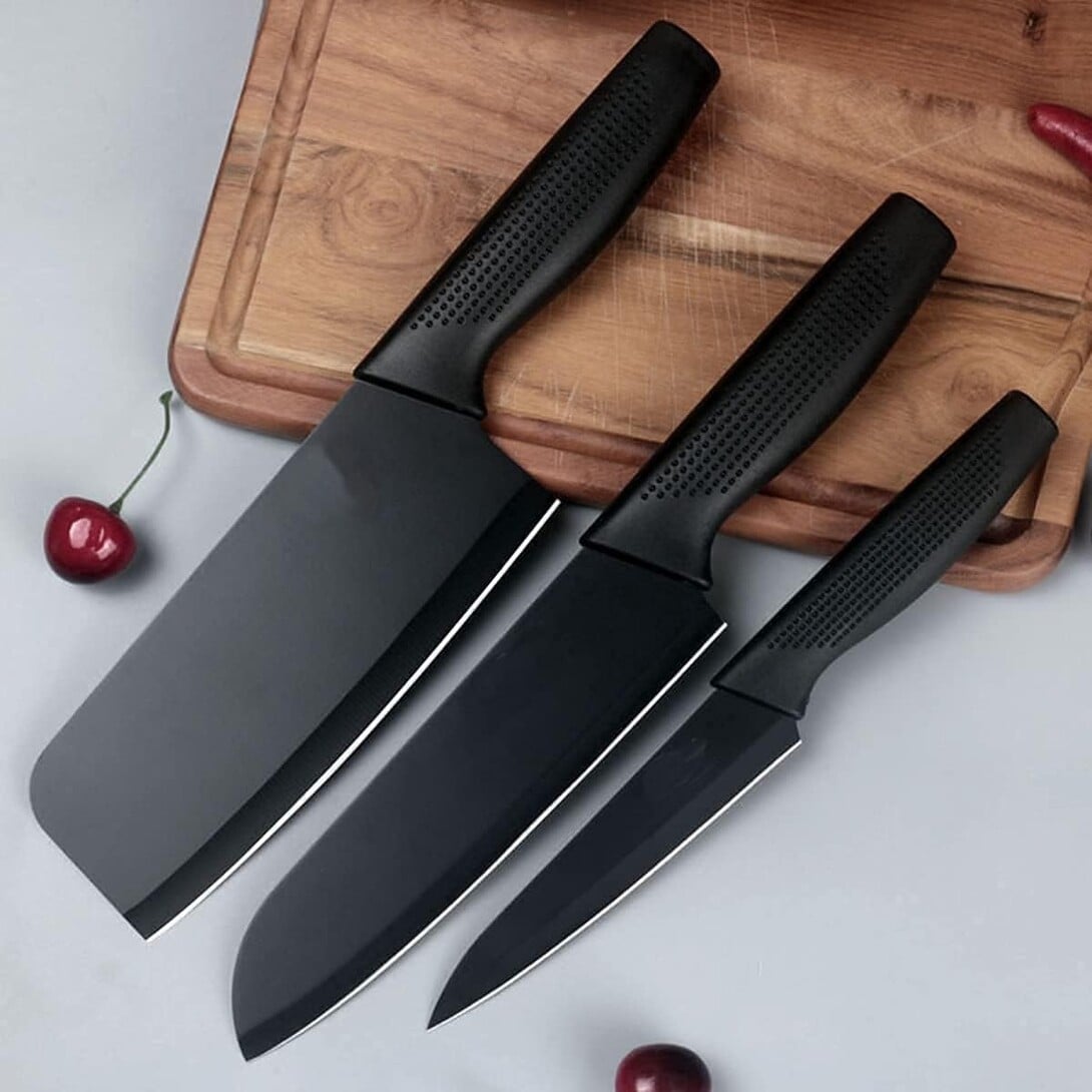 ISIRONA Professional Kitchen Knife Set, 3-Piece, Black | Chef Knives, Ergonomic Handles, Sharp Manual Sharpening, For Ho