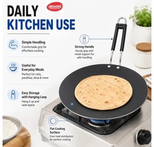 Jensons Pre-Seasoned Iron Roti Tawa 25cm | Heavy Duty | Gas Compatible | For Roti Chapati Paratha
