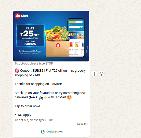 JIOMART new coupon code Flat Rs. 25 off on min. grocery shopping of Rs. 149