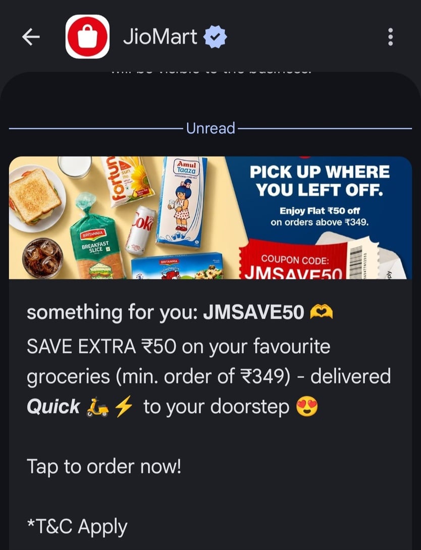JioMart New coupon: Flat Rs. 50 OFF on Rs. 349+ Orders via Coupon JMSAVE50