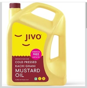 Jivo Cold Pressed Kachi Ghani Mustard Oil 5 Litre | High in Monounsaturated Fats (MUFA) | Vitamin A and D Fortified Oil