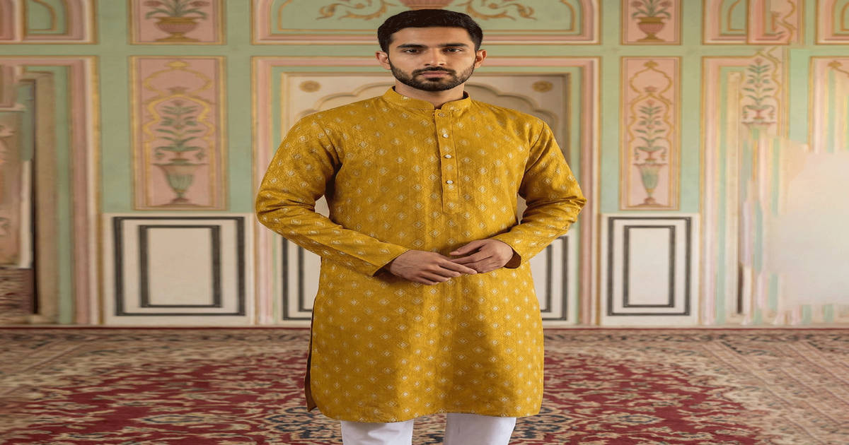 Jompers Mens Kurta Cotton Mustard 1M