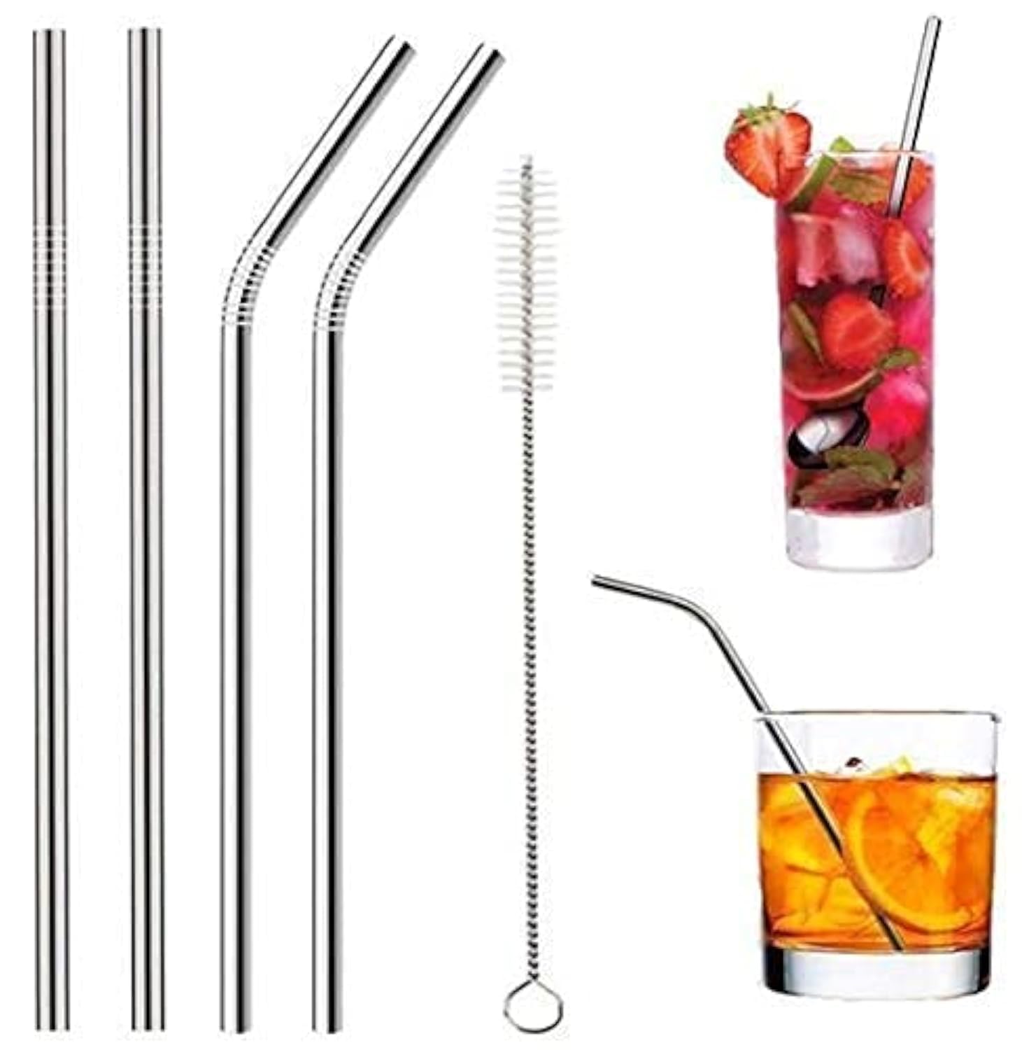 KBS Stainless Steel Straws for Drinking with Cleaning Brush For Kids and Adults Reusable Metal Straw Set Drinking Juice