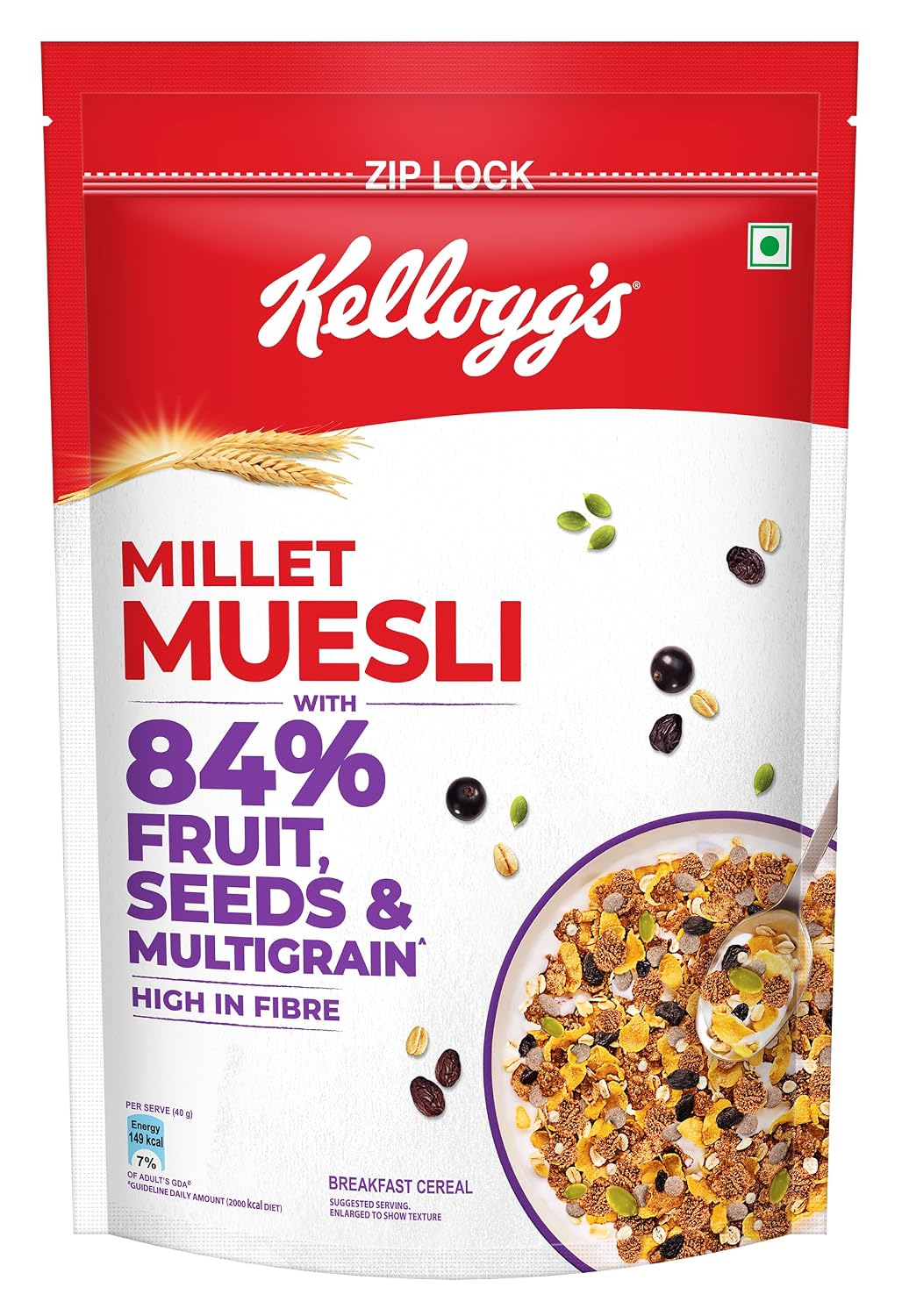 Kellogg's Millet Muesli with 84% Fruit, Seed & Multigrain| Power Breakfast | No Maida No Palm Oil | India's No 1 Muesli