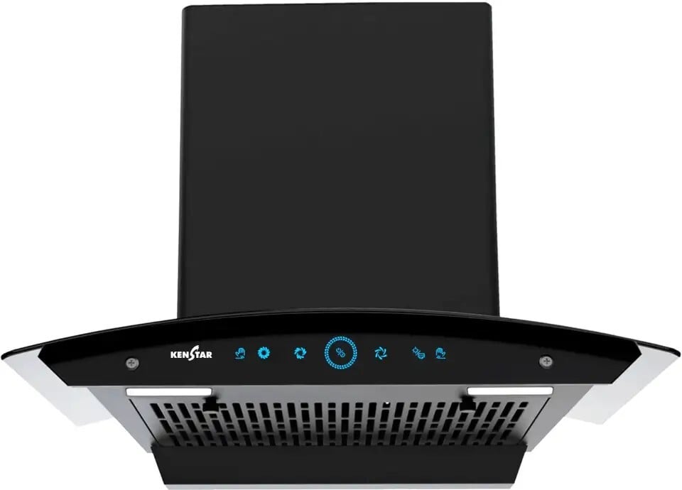 Kenstar Smoke Zero 60 1300 CMH 60 cm | Curved Glass Chimney (Wall Mounted, Black)