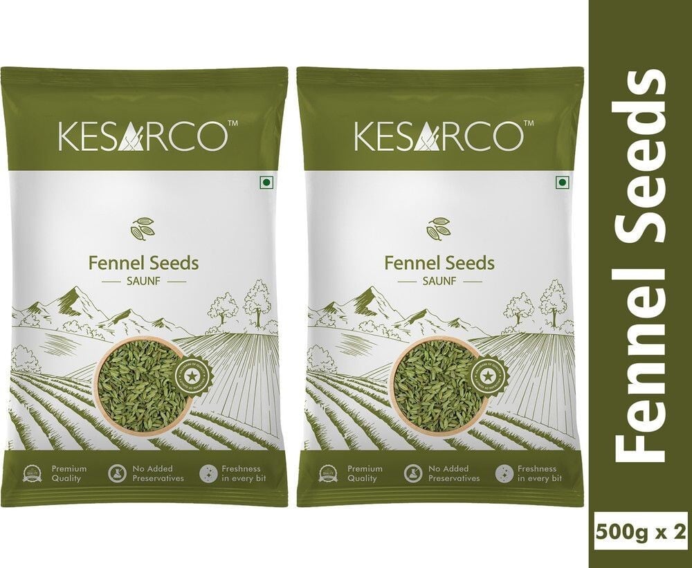KESARCO Fennel Seeds (Saunf) 1kg | Premium Quality Fresh Fennel | Aromatic Cooking Spice (2 x 0.5 kg)