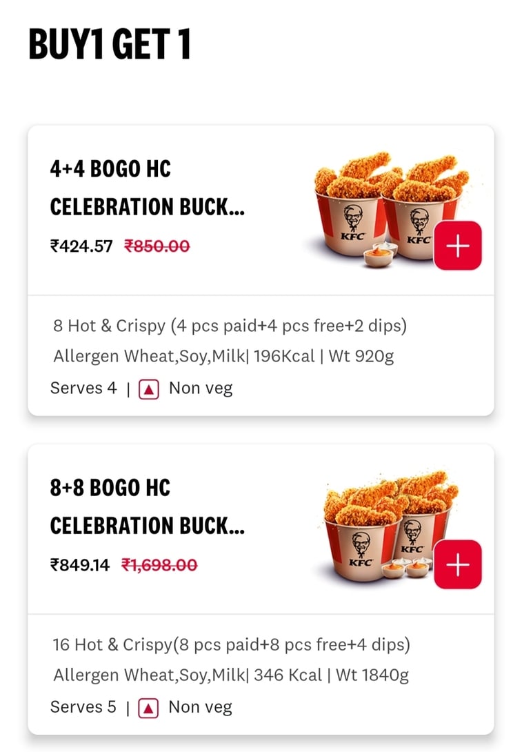 KFC BOGO is Back - Buy 1 Get 1 Free, 4+4 and 8+8
