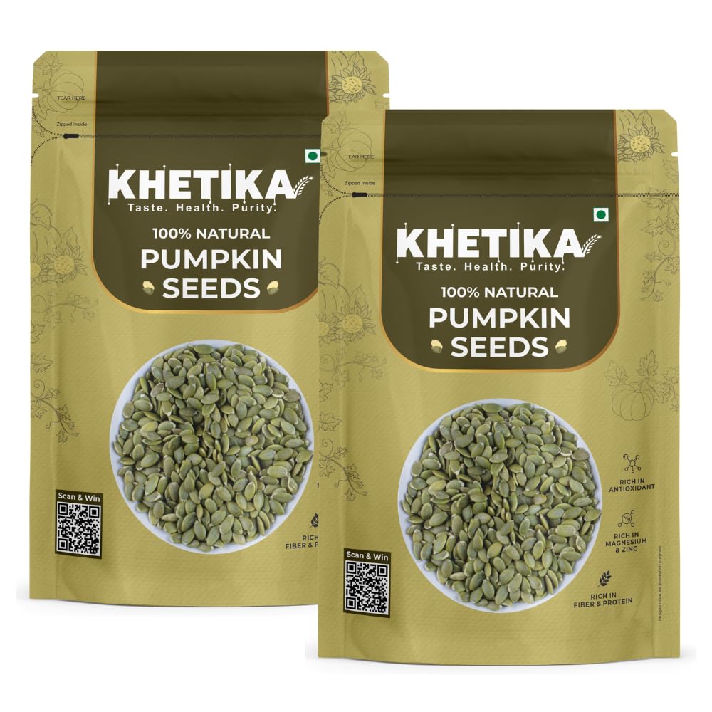 Khetika Raw Pumpkin Seeds 200g | AAA Grade, Seeds for Eating, Healthy Snacks, High in Antioxidant & Protein Rich, Rich i