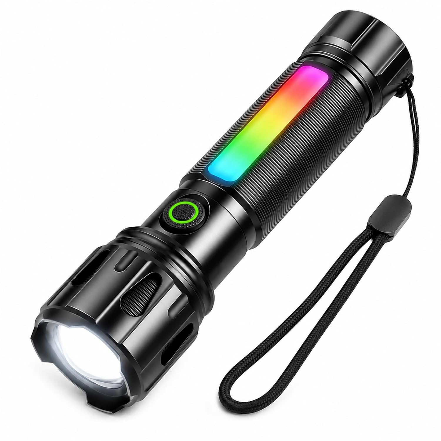 Kopdkes Torch Light High Power Rechargeable, Rechargeable Flashlight with RGB Light, High Lumens LED Flashlight with 13