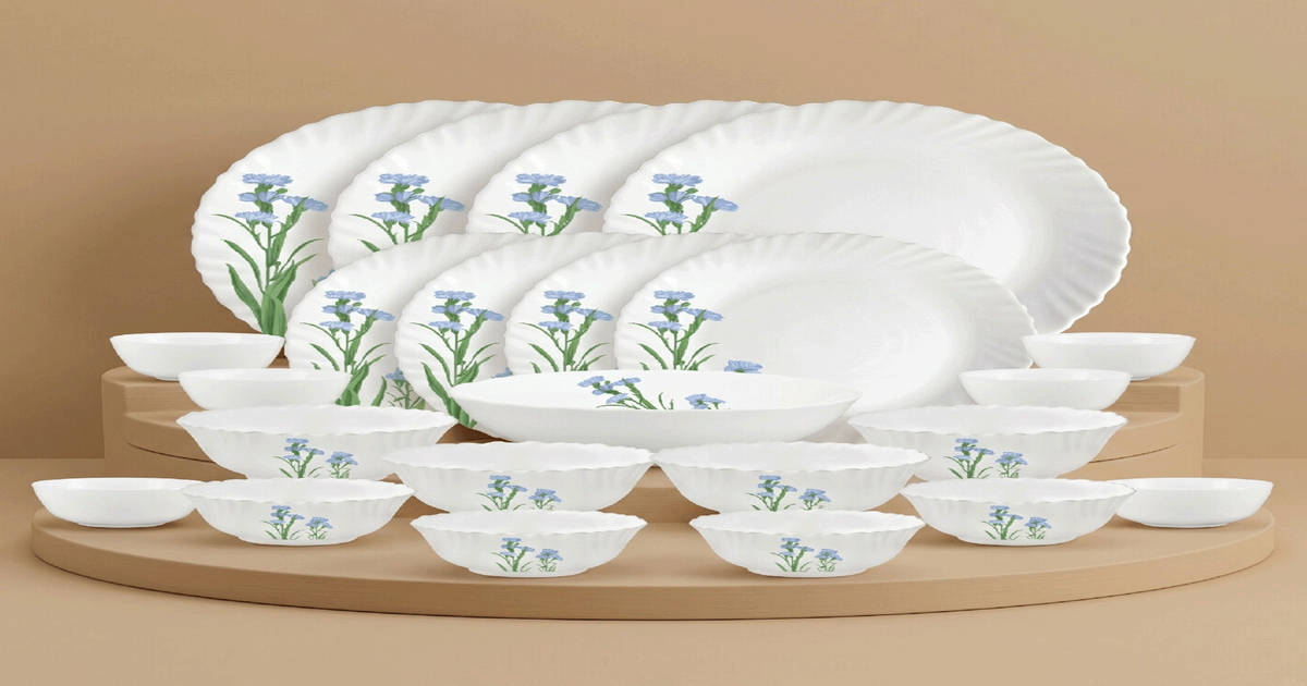 La Opala Novo Opalware Dinner Set (21 Pieces, Blue Florets) on Instamart