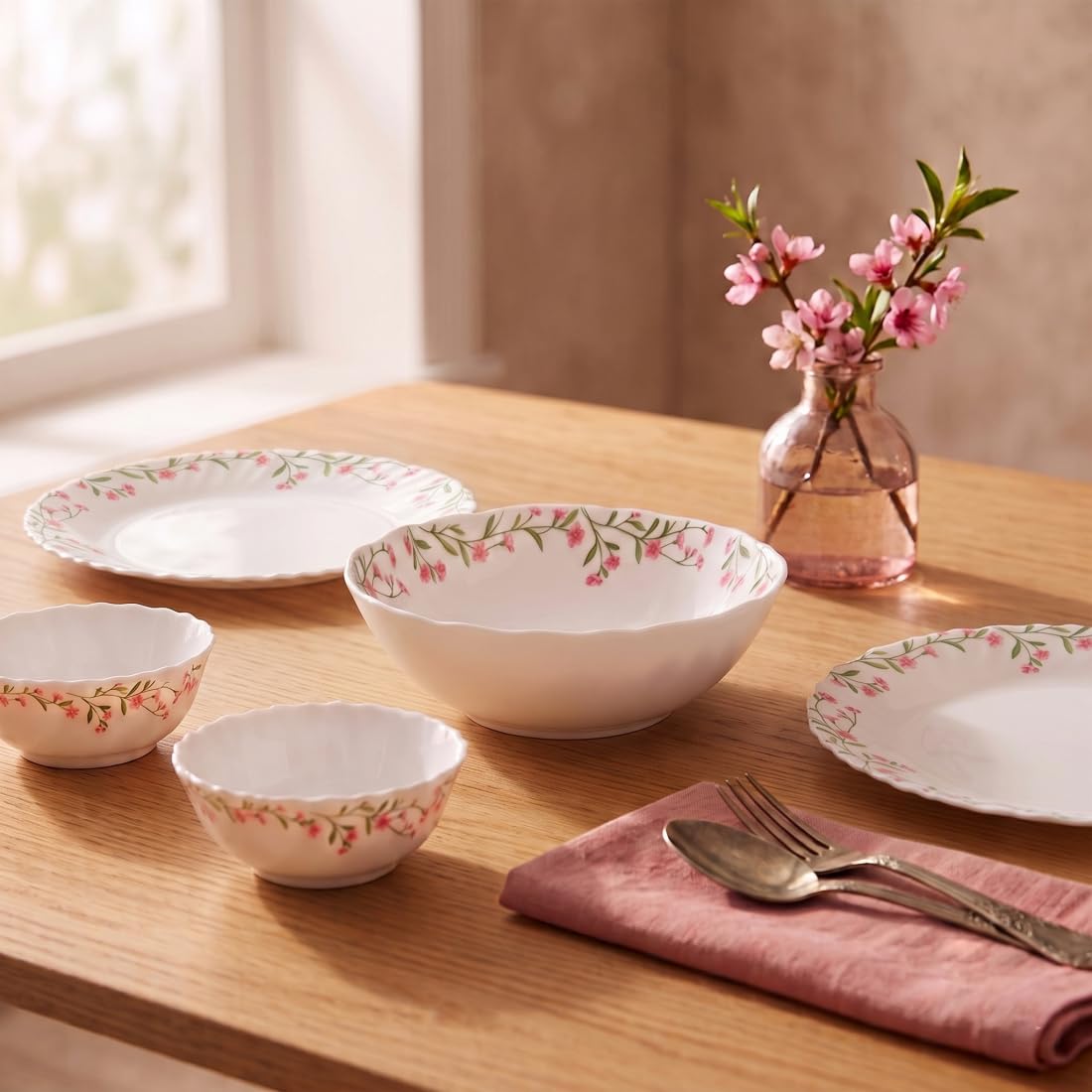 La Opala Novo Spring Meadows Ten item Opalware Dinner Set