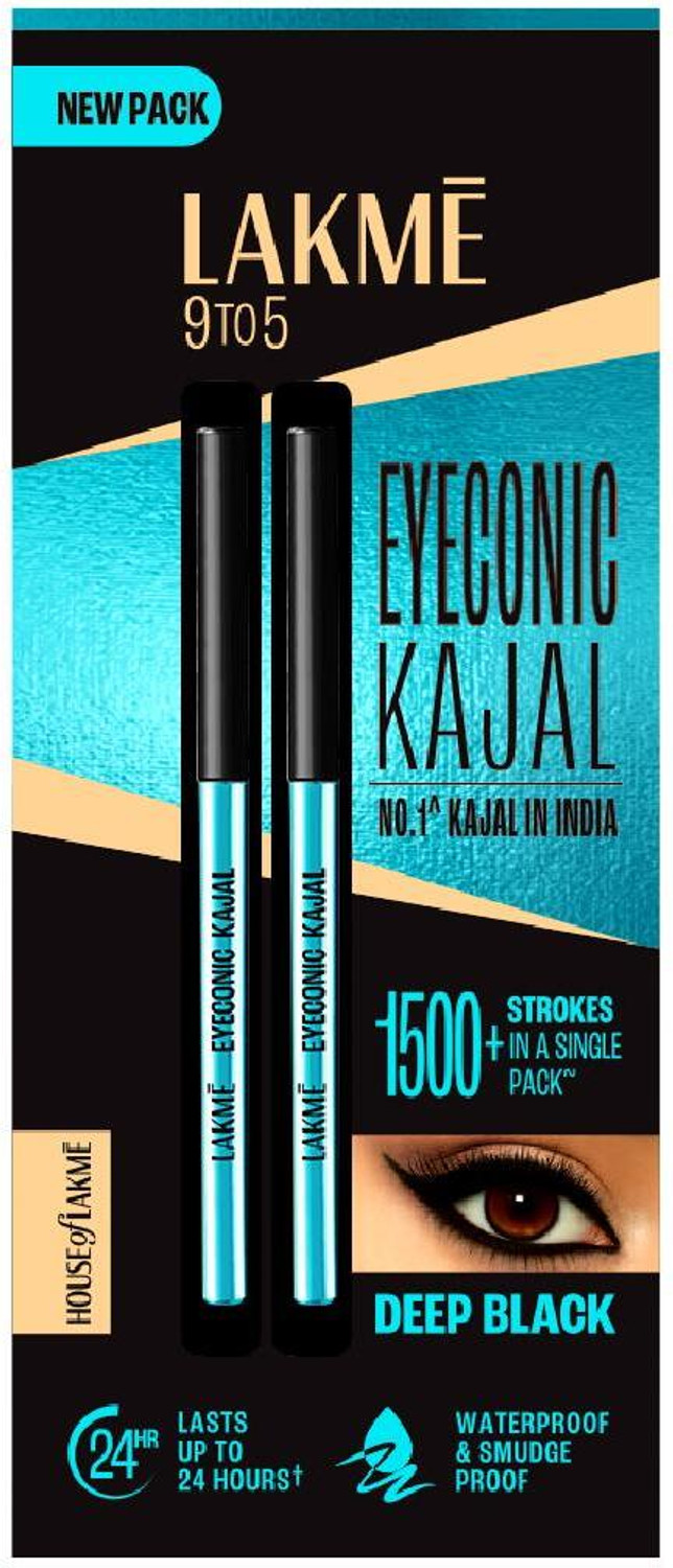 Lakm&eacute; 9 to 5 Eyeconic Kajal Twin Pack, lasts upto 24hrs, Pack of