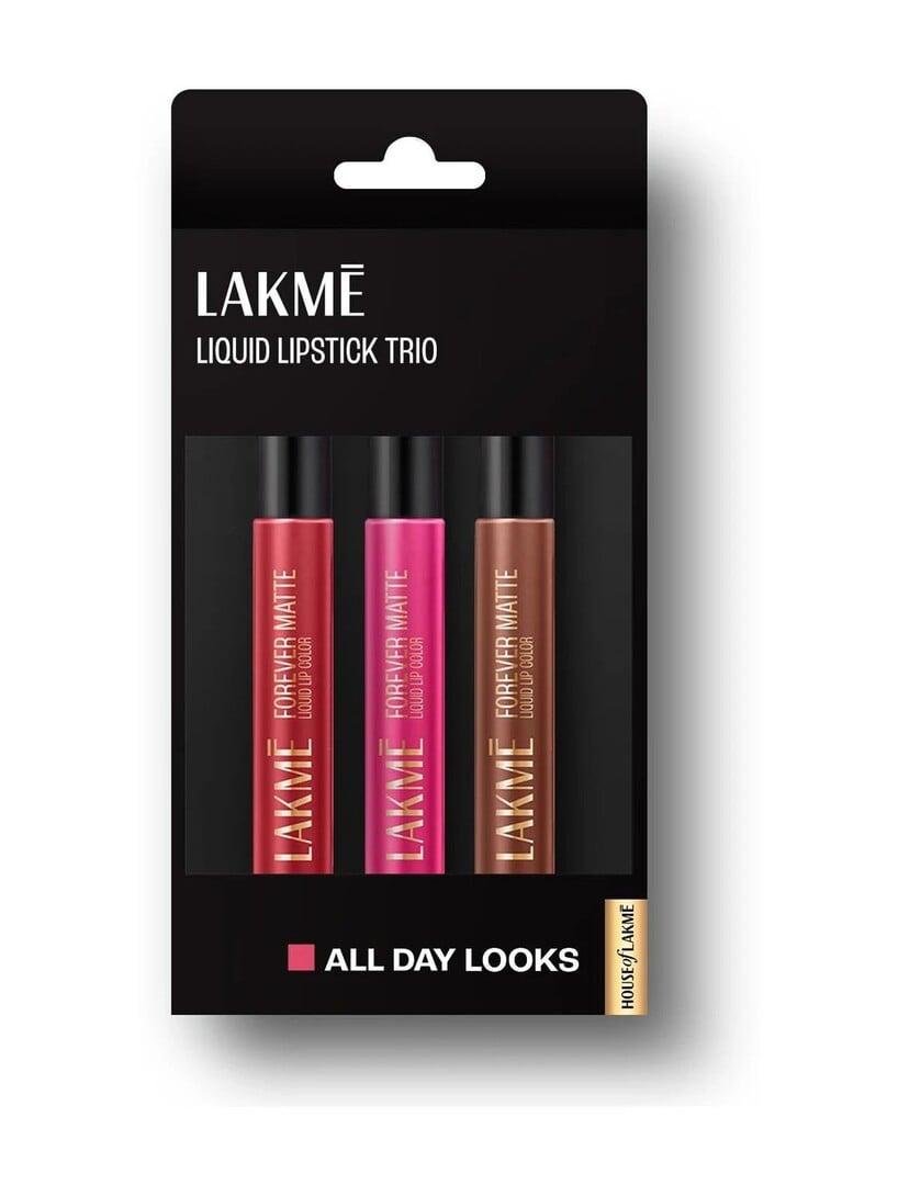 Lakmé Liquid Lipstick Trio- All Day Looks, Forever Matte, Light-w