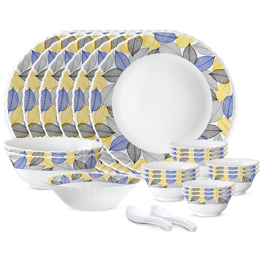 Larah by Borosil 27 Pieces Kora Opalware Dinner Set for Family of 6