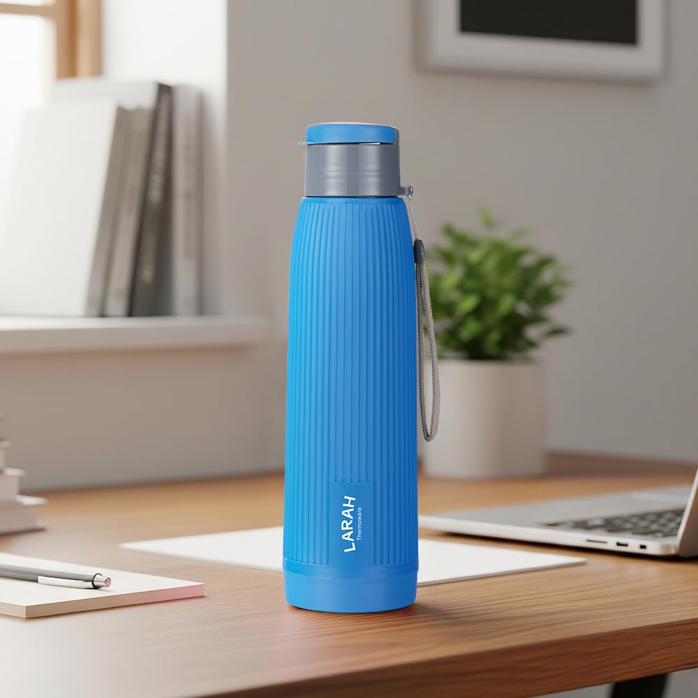 Larah by Borosil 700 ml Lava Blue Stainless Steel Water Bottle | Made in India Pu Insulated Thermoware | Leakproof, BPA