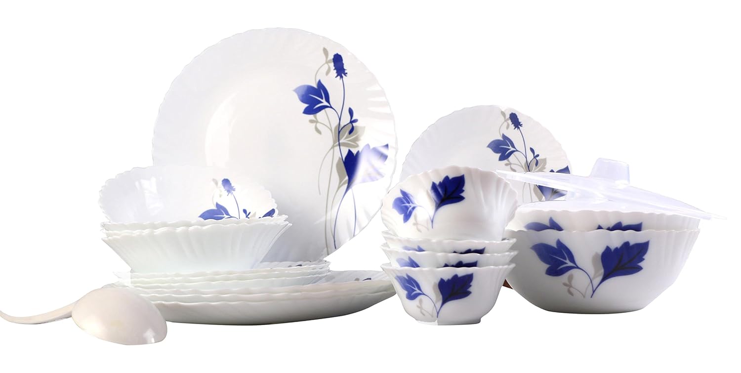 Larah By Borosil Ageria Opalware Glass Dinner Set,Pack of 25, White [30% Coupon]