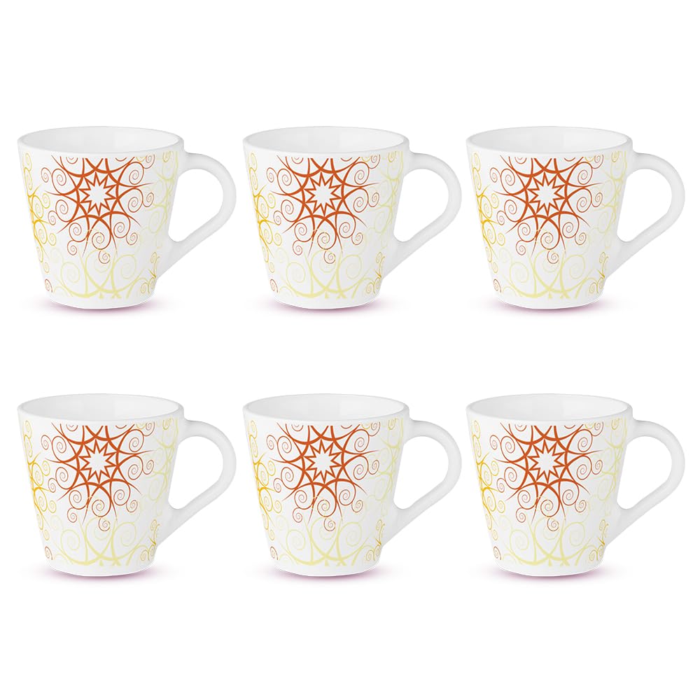 Larah by BOROSIL Novelty Series Zoya Opalware Mug, Set of 6 Tea/Coffee Mugs, 110 ml Each, Microwave & Dishwasher Safe, B