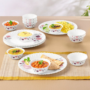 Larah by Borosil Pack of 18 Opalware Dinner Set (Pink, Microwave