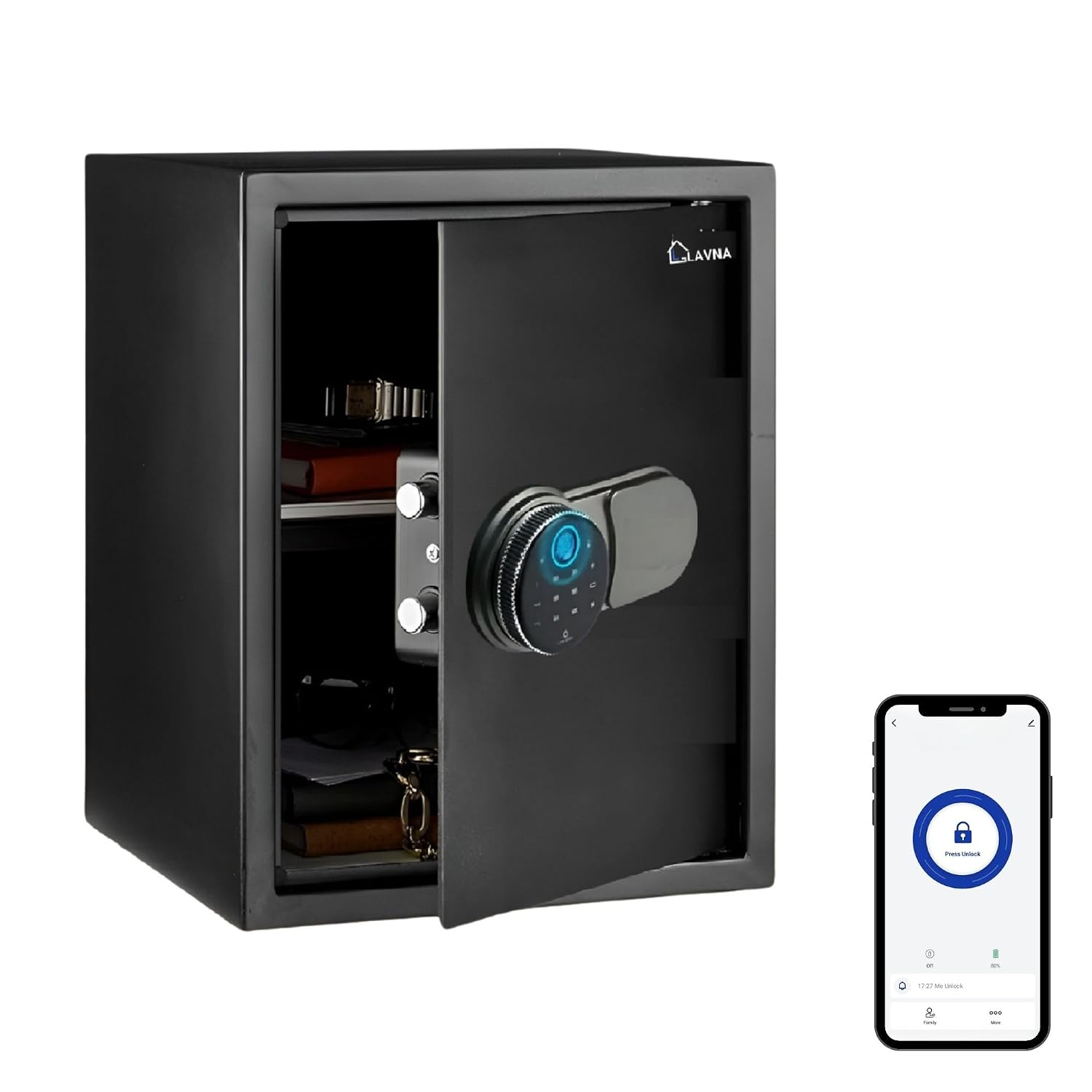 LAVNA Digital Safe Locker | 5 way access | Fingerprint, Mobile app, PIN, OTP tijori
