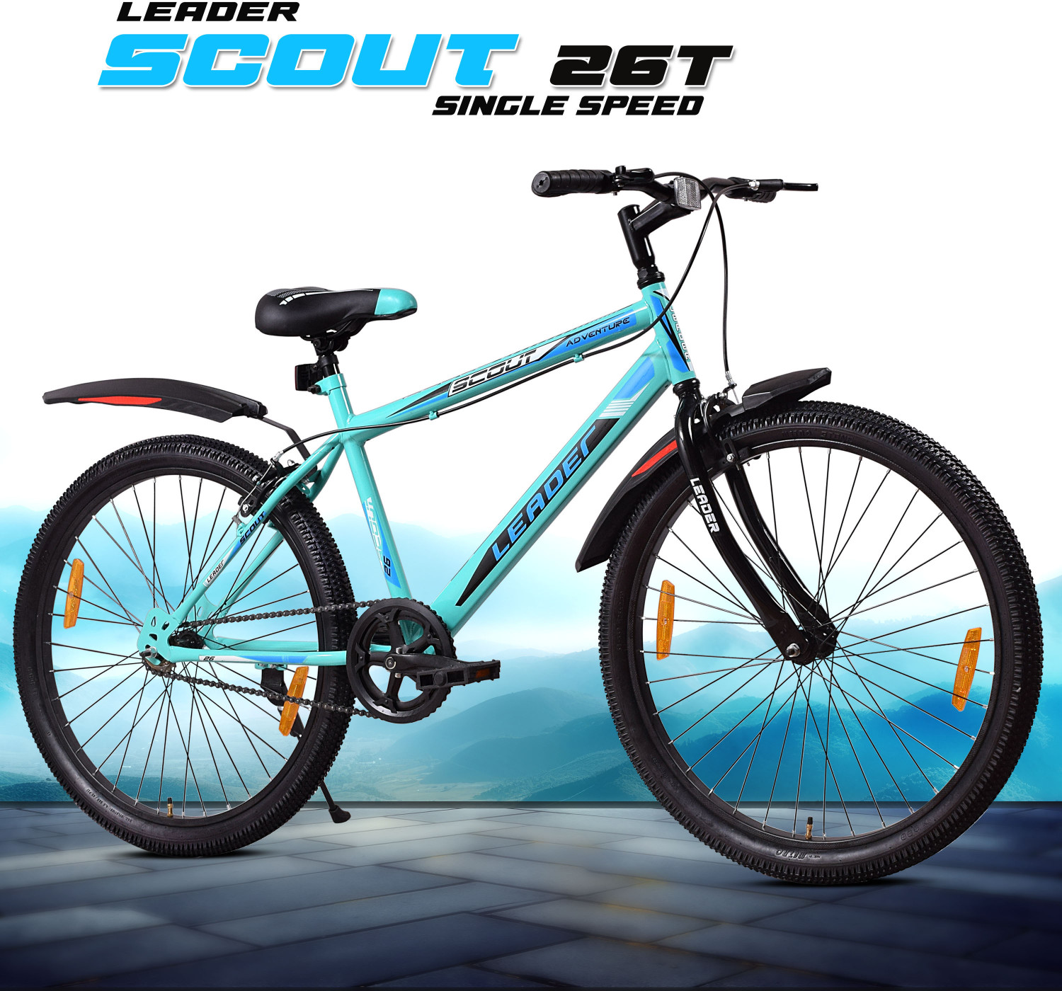 LEADER Scout 26T SEA Blue BLACK for Ride 26 T (inch) Mountain Cycle (Single Speed, Blue, Black, Rigid)