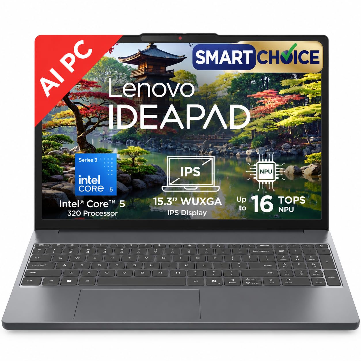 Lenovo IdeaPad Slim 3 Smartchoice (2026) Intel Core 5 320 AI PC (16GB RAM/512GB SSD/15.3" (38.35cm)/WUXGA IPS/Windows 11