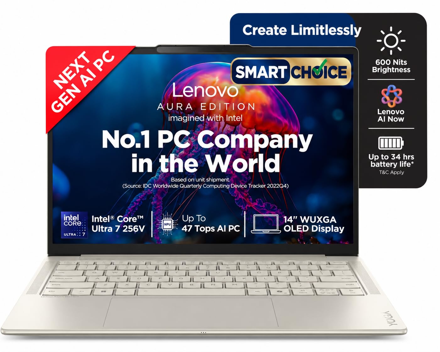 Lenovo Yoga Slim 7 Smartchoice Aura Edition Intel Evo Core Ultra 7 256V (16GB RAM/512GB SSD/14 (35.5cm) Laptop