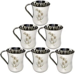 LEROYAL Pack of 6 Stainless Steel Tea/Coffee Cup /Glass with Handle | Designer