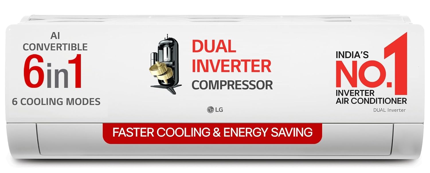 LG 1 Ton 5 Star DUAL Inverter Split AC (Copper, AI Convertible 6-in-1 with VIRAAT Mode, Faster Cooling & Energy Saving