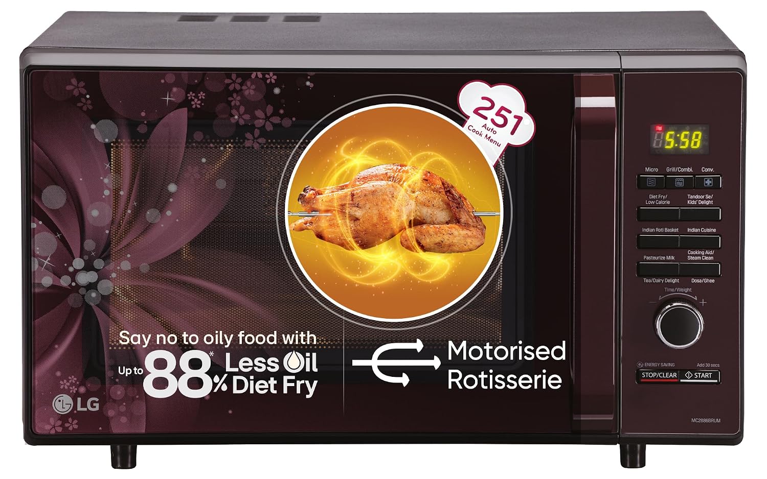 LG 28 L Convection Microwave Oven (MC2886BRUM, Black, 360° Motorised Rotisserie)