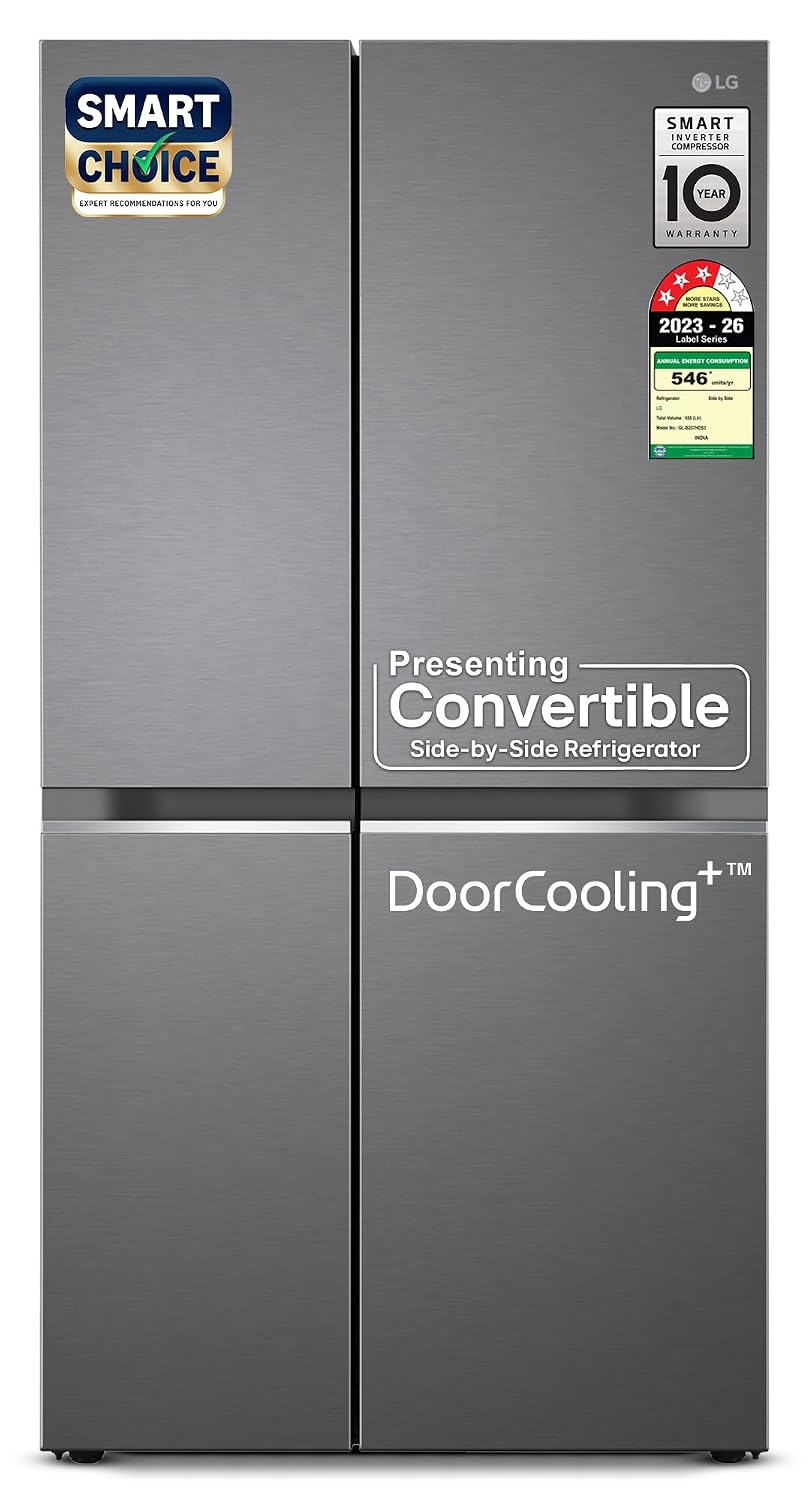 LG 650 L, 3 Star, Smart Inverter Compressor, Convertible, Door Cooling+, Frost Free Double Door Side by Side Refrigerato