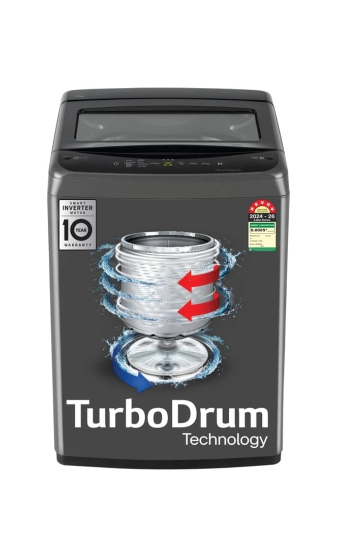 LG 8 kg 5 Star, Smart Inverter Technology, TurboDrum, Smart Diagnosis with Soft Closing Door Fully Automatic Top Load Bl