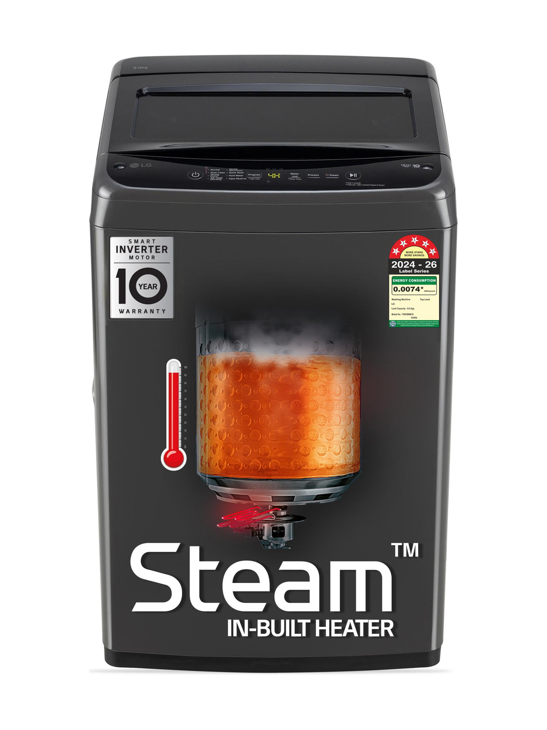LG 9 kg Fully Automatic Top Load with In-built Heater Black (T90VBMB1S)