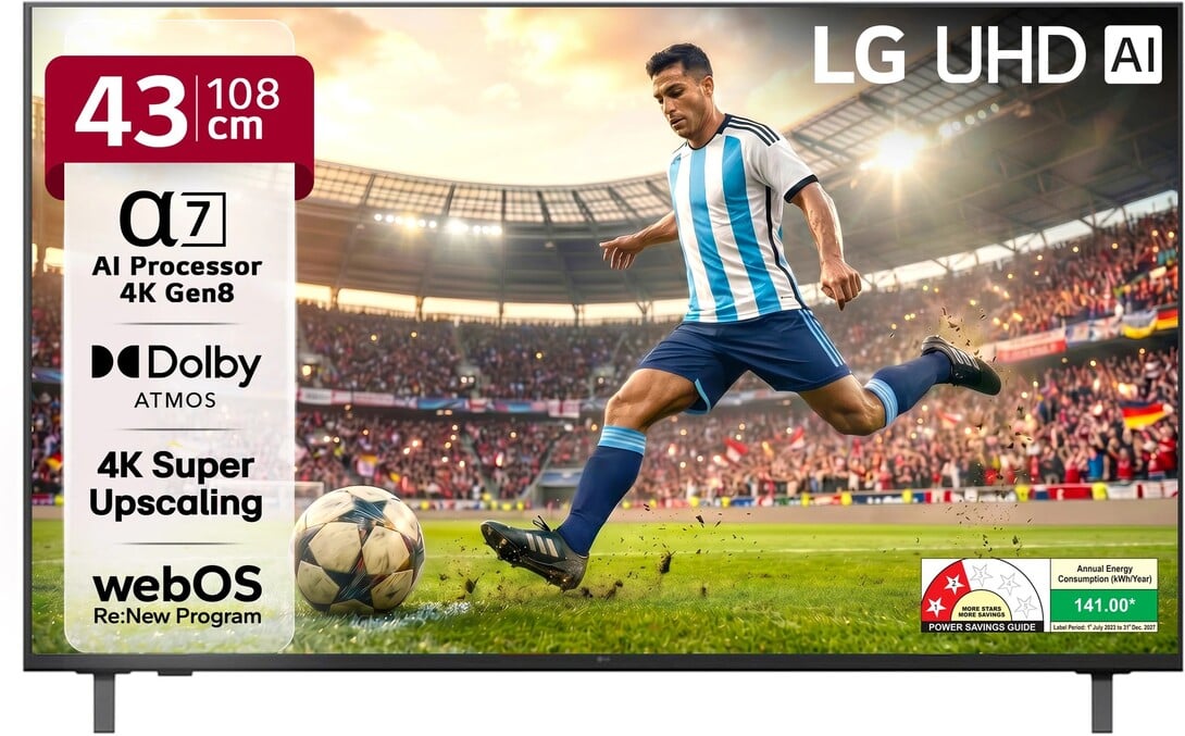 LG AI TV 108 cm (43 inch) Ultra HD (4K) LED Smart WebOS TV 2025 Edition with Alpha7 AI Processor 4K Gen8 | 4K Super Upsc