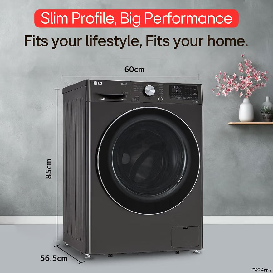 LG FHD1207STB Smart Choice Platinum Black 12 Kg (Wash)/7 Kg (Dry) AI Direct Drive Technology,Steam+ & Wi-Fi Front Load F