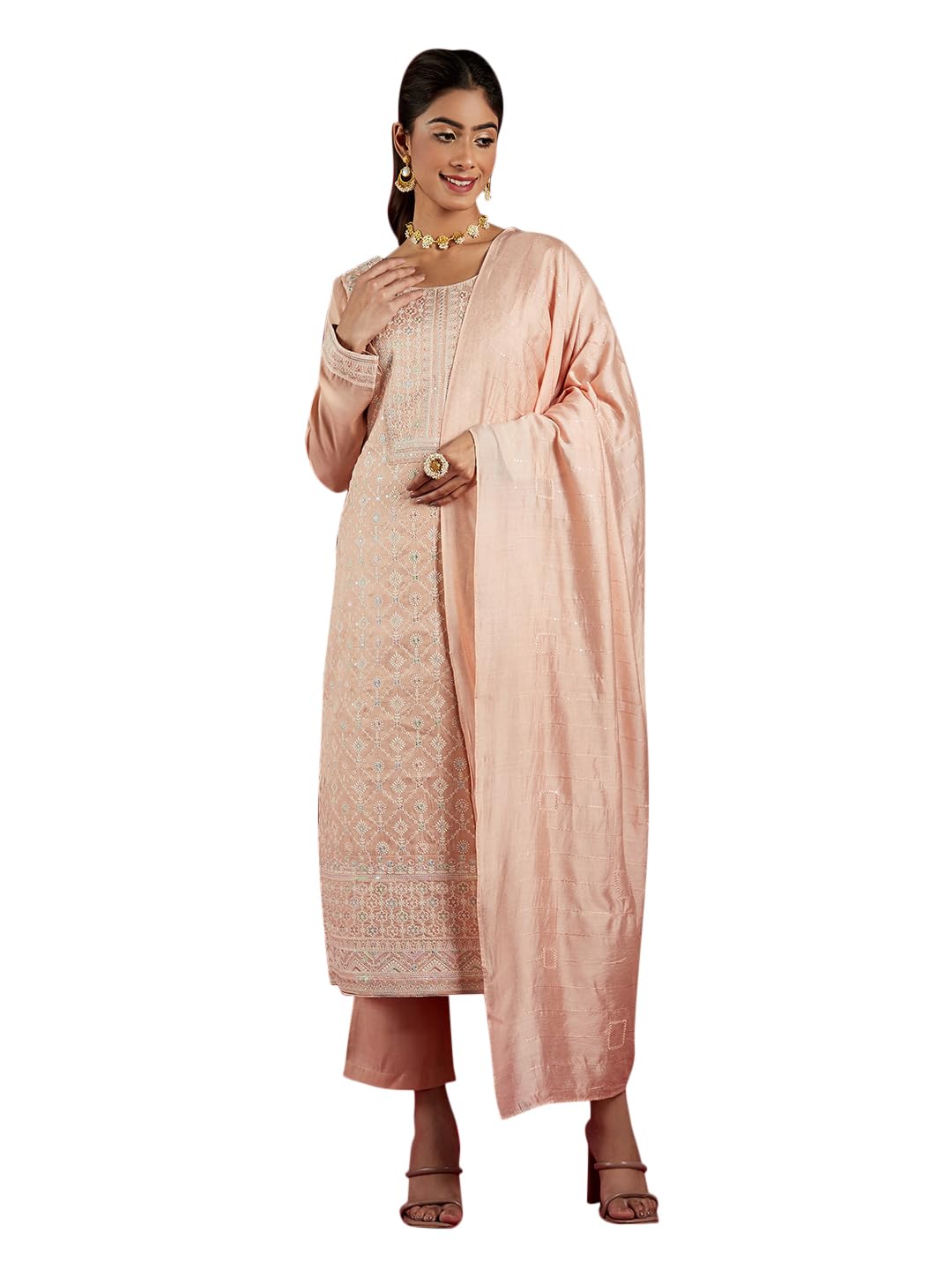 Libas ART Womens Embroidered Silk Blend Straight Kurta With Trousers and Dupatta | ethnic wear | bridal suit | wedding d
